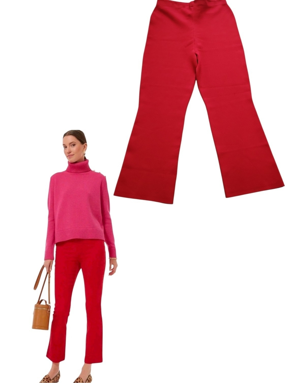 NWT Tuckernuck Ashford Red Ponte Compression Pull-On Kick Crop Flare Pants Large